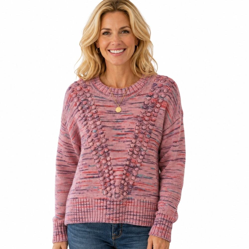 Talbots Chevron Stitch Bobble Sweater Womens XL Lilac Frost Space Dye Cozy Knit